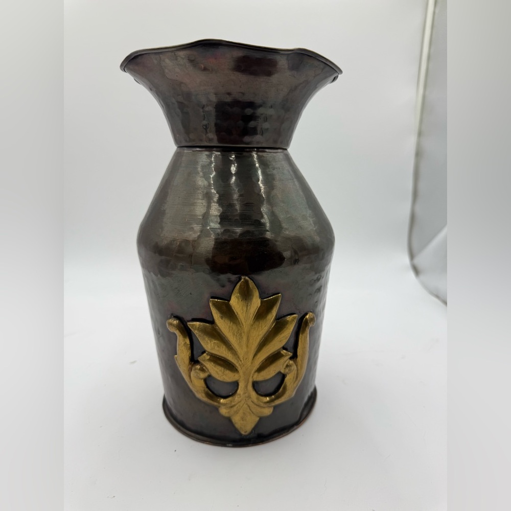 Vintage brass flower vase 10.5” tall,
